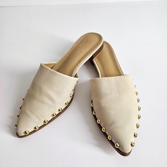 ShuShop Cream Mules with Gold Accents - Picture 1 of 16